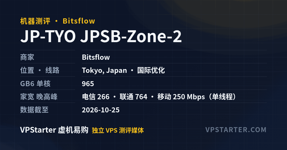 Bitsflow JP-TYO JPSB-Zone-2 测评 | VPStarter